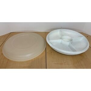 Tupperware Divided Serving Platter with Lid Speckled White Vintage Kitchenware